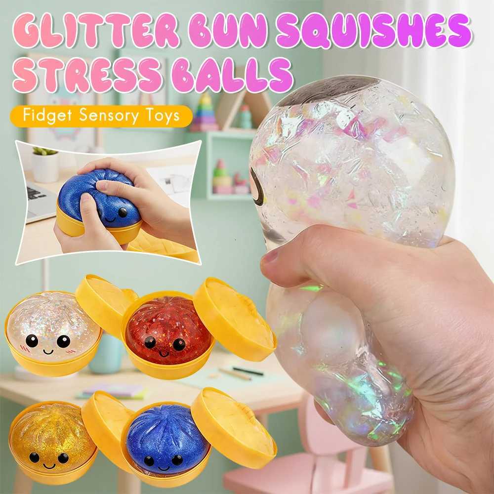 Glitter Dumpling Squishes Stress Balls Fidget Sensory Toys Simulation Food Squishies Bun with Steamer Squeeze Dough Ball Gifts Z260325