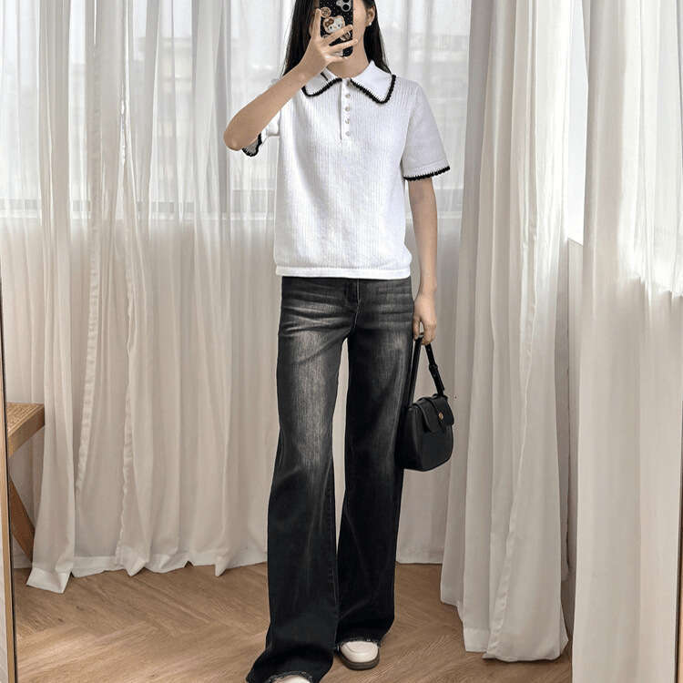 k30 2026 Spring New Designer Minimalist Collar Lace Edge Women's Hooded Short Sleeve Knitted Sweater