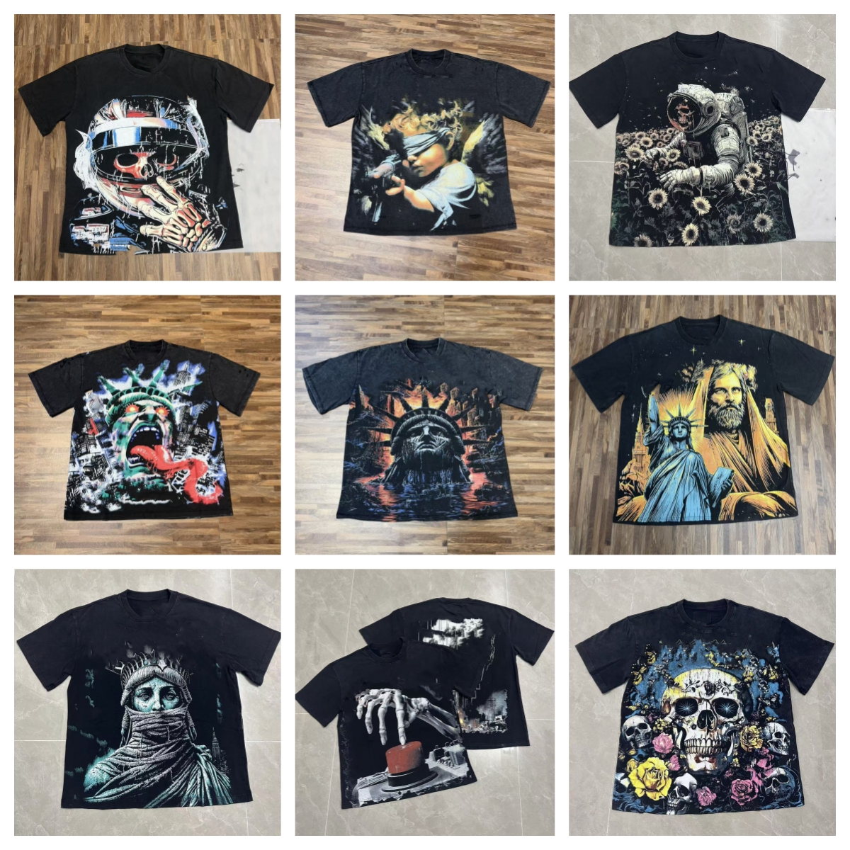 shirt Men shirt Designer shirt Rock Street Vintage Wash Made Old PrintedCotton Short Sleeve Shirt