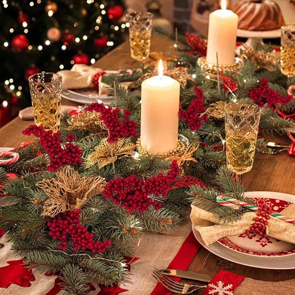 501branch Christmas Artificial Berries Stem Red Holly Berry Fake Flowers Plant for Xmas Tree Year Party Home Decor Ornament 260318BJ - view 6