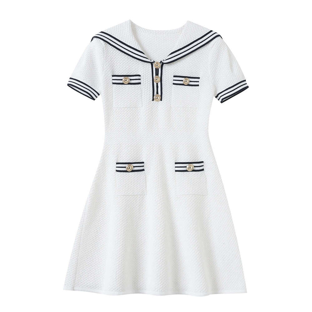 2026 Spring New Designer French Style Youth Academy Style Navy k30 Blue Collar Waist Knitted Women's Short Skirt