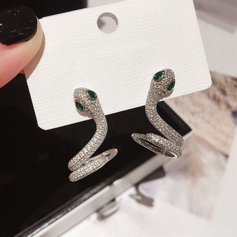 Earrings Electroplated Snake Shaped Ear Cuff With Unique Design Niche High End Feel Micro Inlaid Snake Stud Earrings Exaggerated Silver Designer For W - view 4