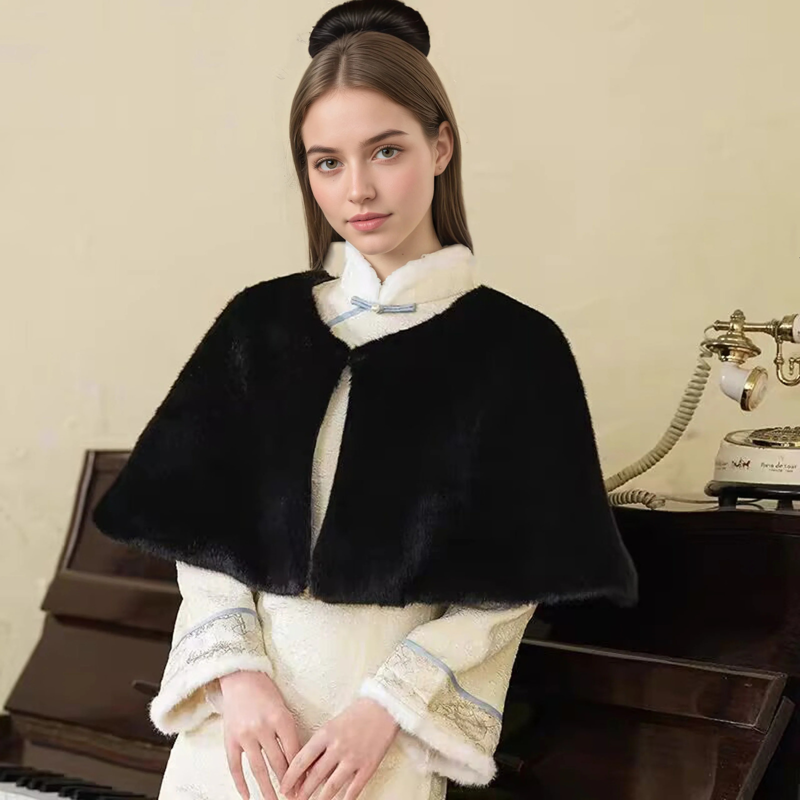 A Handmade Solid Color Polyester Faux Fur Womens Shawl for Winter Weddings and Parties Warm Decorative Cape 260325