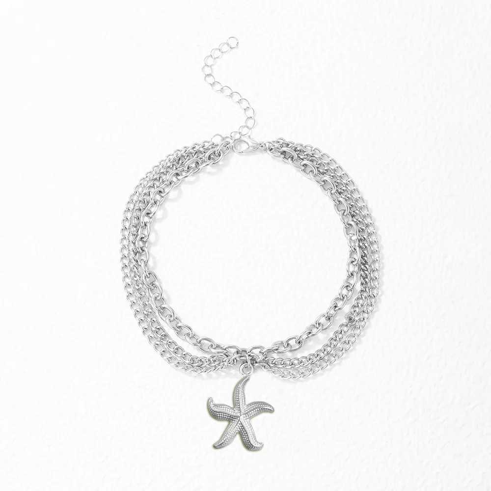 Stainless steel gold ankle chain retro style beach shell starfish double-layer stacked ankle chain womens jewelry gift H260325 - view 3