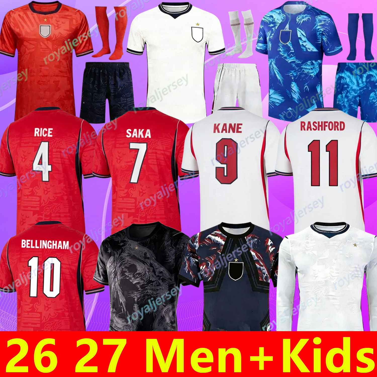 2026 2027 englands football shirt Bellingham PALMER Foden MAINOO world cup 2026 kane rice saka Soccer Jerseys Home Away camisa futebol adult Men Kids kit uniform fans