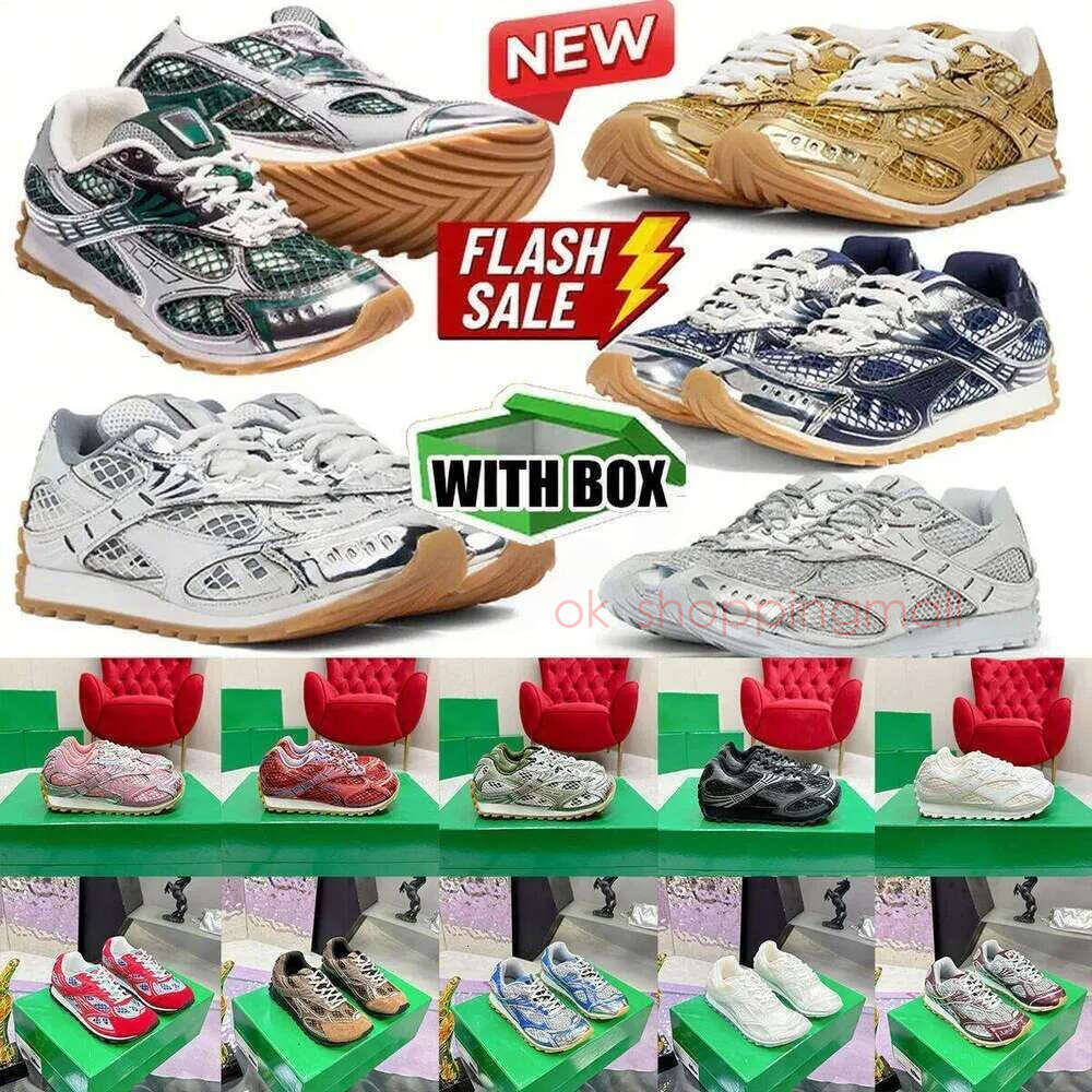 Top Quality Designer Runner Flash Sneaker Casual Women Men Trainers Metal Leather Mesh Nylon Fabric Sneakers Green Blue Pink White Black Silver Shoe With Box Dust Bag