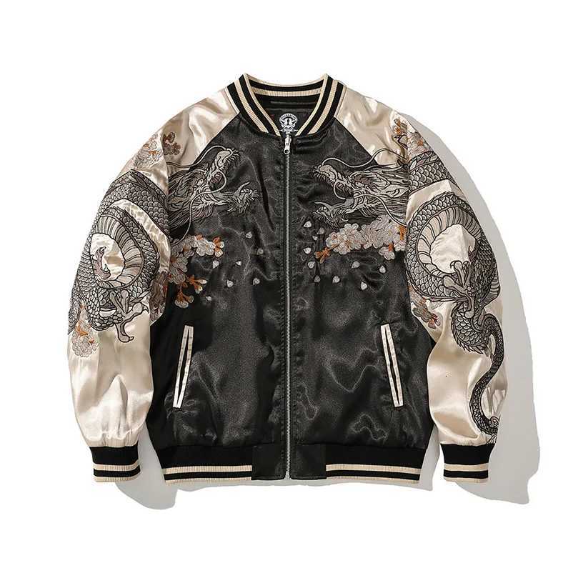 Men Bomber Jacket Satin Dragon Embroidery Luxury Streetwear Spring Autumn Stand Collar Outerwear Sukajan Baseball Coat D012 C260325