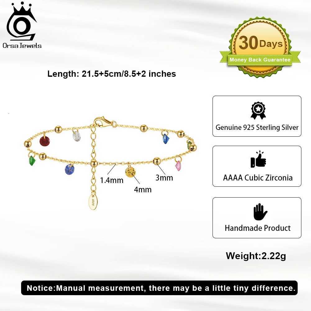 ORSA JEWELS Cable Chain with Colorful Zircon Ankle for Women Silver 925 Fashion Beach Anklets Foot Chains Jewelry SA93 H260325 - view 3