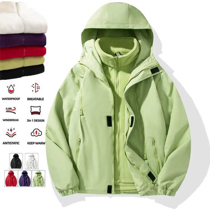 Autumn Winter New 3-in-1 Outdoor Warm Hooded Waterproof Two Piece Set Cozy Windbreaker Mountaineering Series Coat M260325