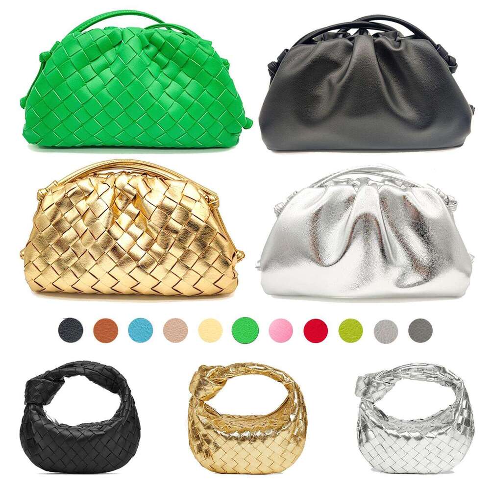 Womens genuine leather Mini pouch clutch Bags Luxury handbag weave Designer bags tote lady woven crossbody Shoulder cloud Bag Gold Silver fashion Evening Bags