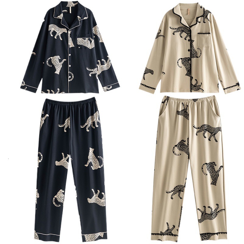 Homewear Pajamas Double Sided Pure Cotton Long Sleeve Long Pants Cardigan Cartoon Design Thickened Warm Outdoor Wearable All Cotton Couple