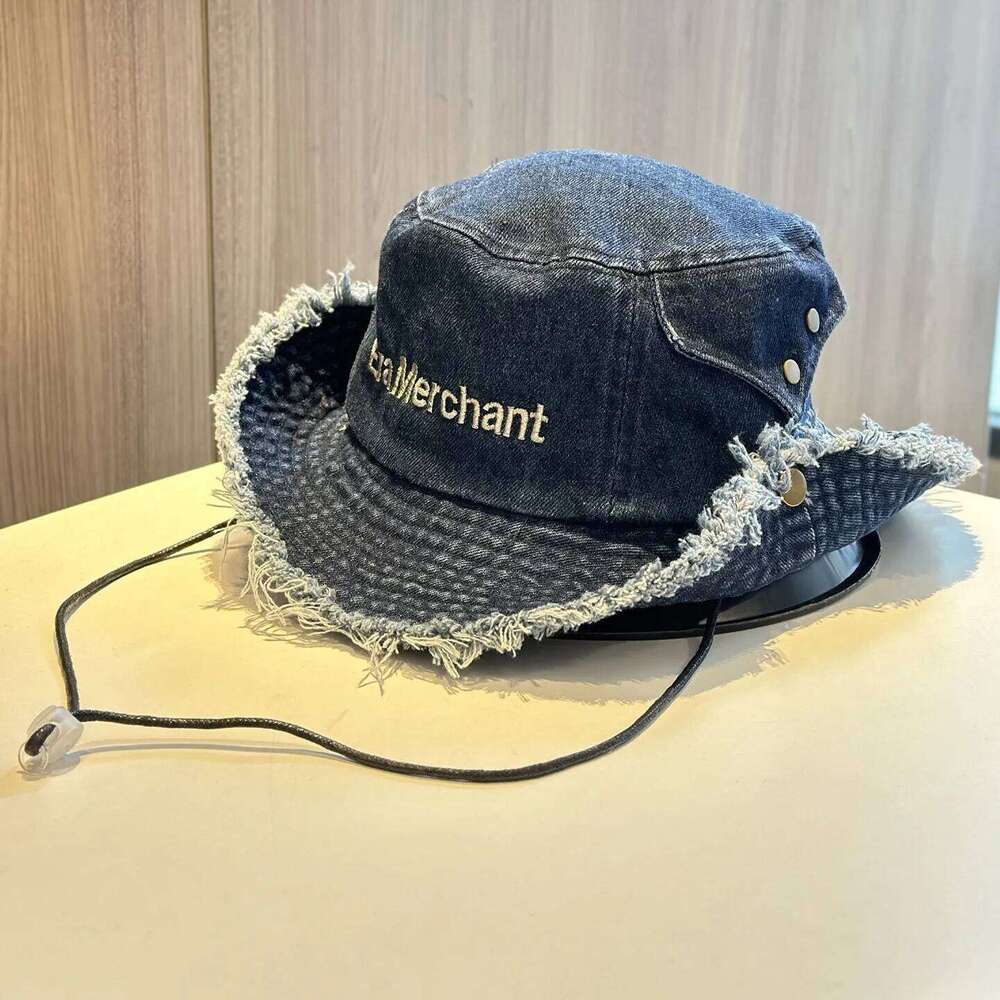 Bucket Hat Denim Jeans Women Wide Brim Sun Protection Chin Strap For Fishing Climb Summer Outdoor Qian Pan