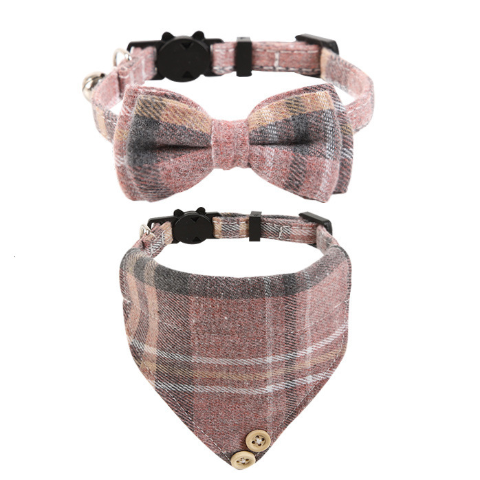 British Style Plaid Pet Collar Set With Bowknot And Bell Comfortable Adjustable For Cats And Small Dogs