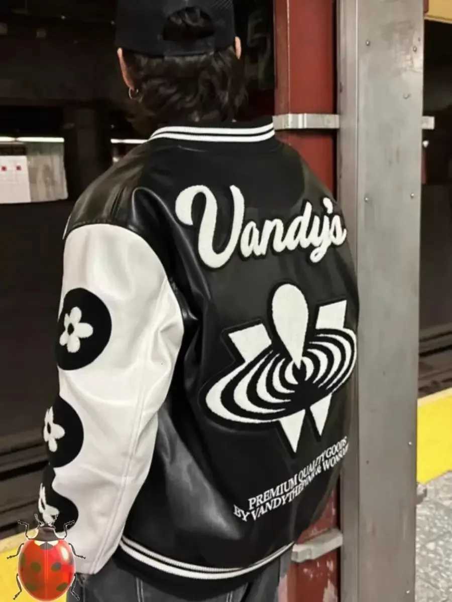 Patchwork Vandythepink Embroidery Lether Varsity Baeball Jacket Men Women Splicing Color Unisex Flocking Towl Pattern VANDY Coat C260325