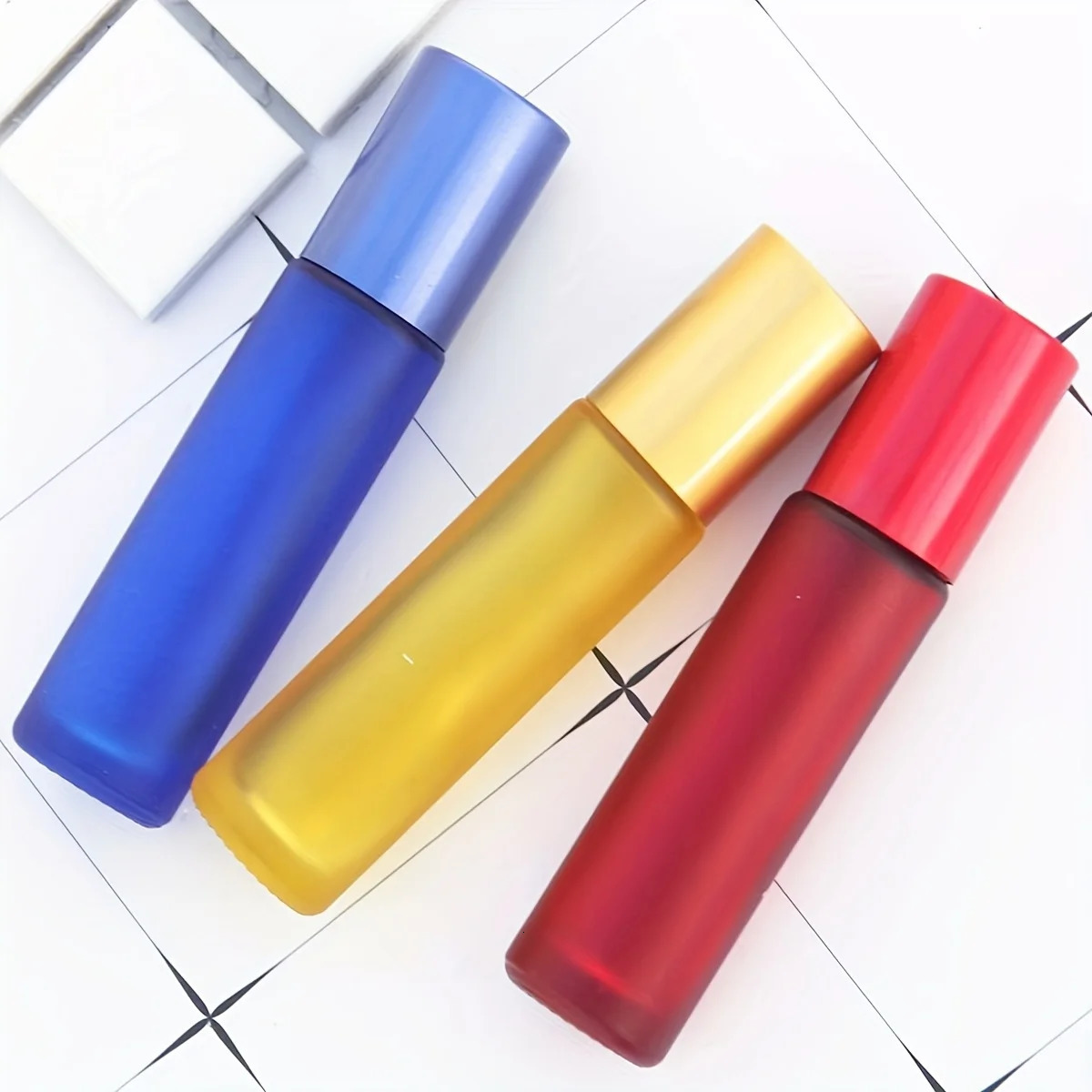 High-grade Colorful Frosted Roll on Bottles Thick Glass Massage Roller Bottles Tube Vials Containers for Essential Oils Aromrap 260318