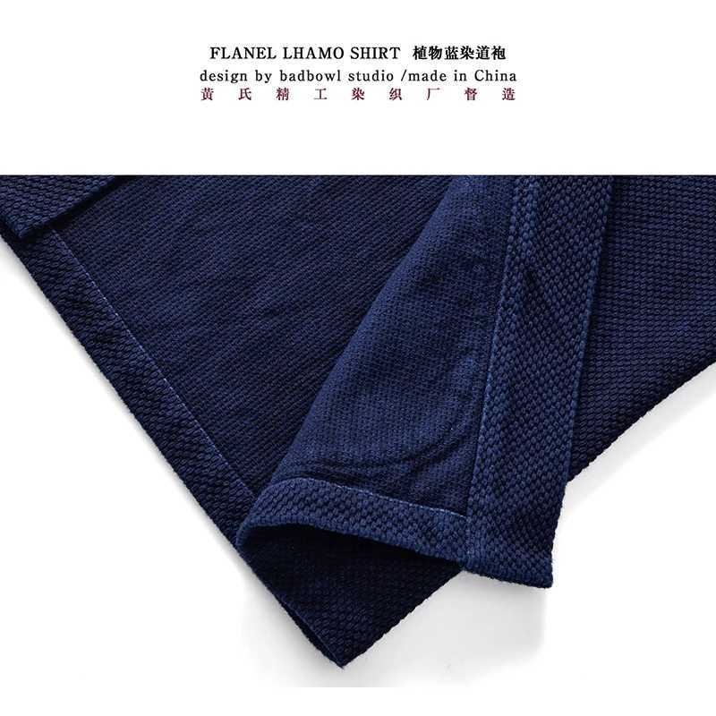 BADBOWL Indigo Jacket Men Handmade Plant Blue Dye Kendo Cotton Coat Improved Japanese Kimono Jackets Male Loose Casual Road Robe C260325