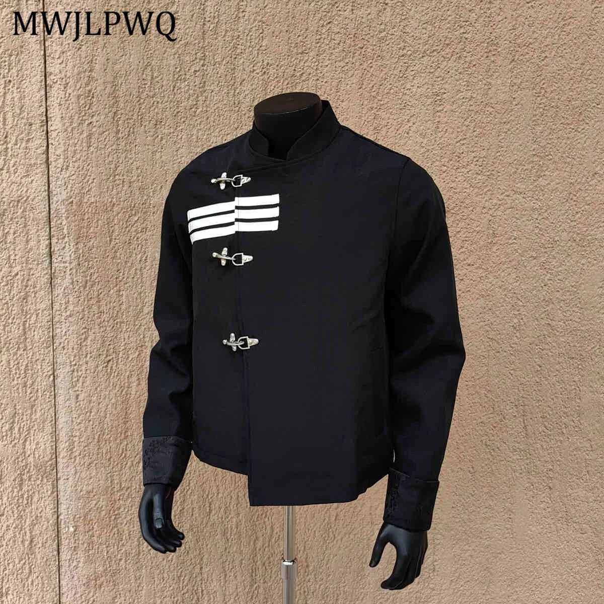 MWJLPWQ Stripes Design Jacket Male New Chinese Style Stand Collar Niche Streetwear Loose Texture Metal Buckle Vintage Tops 11159 C260325