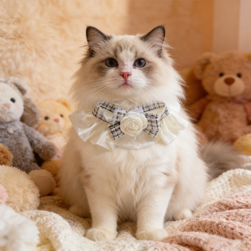 Pet Collar Bib Drool Towel Camellia Style Cute Design Soft Comfortable Decorative Neck Accessory For Dogs And Cats