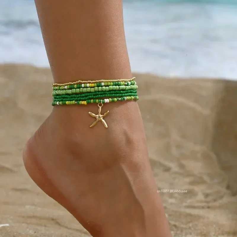 Multilayer Bohemia Rice Bead Anklet Set for Women Fashion Starfish Pendant Anklets Summer Sandy Beach Ankle Chain on Leg Jewelry H260325 - view 4