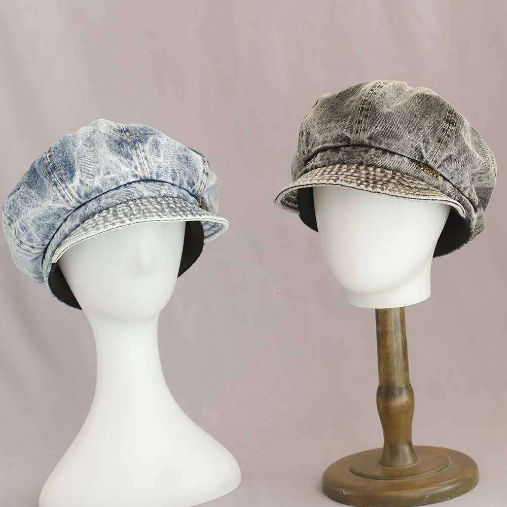 Newsboy Hat Women Octagonal Cap Beret Denim Vintage Washed Blue Retro English Style Spring Autumn Painter Accessory For Outdoor Qian Pan - view 3