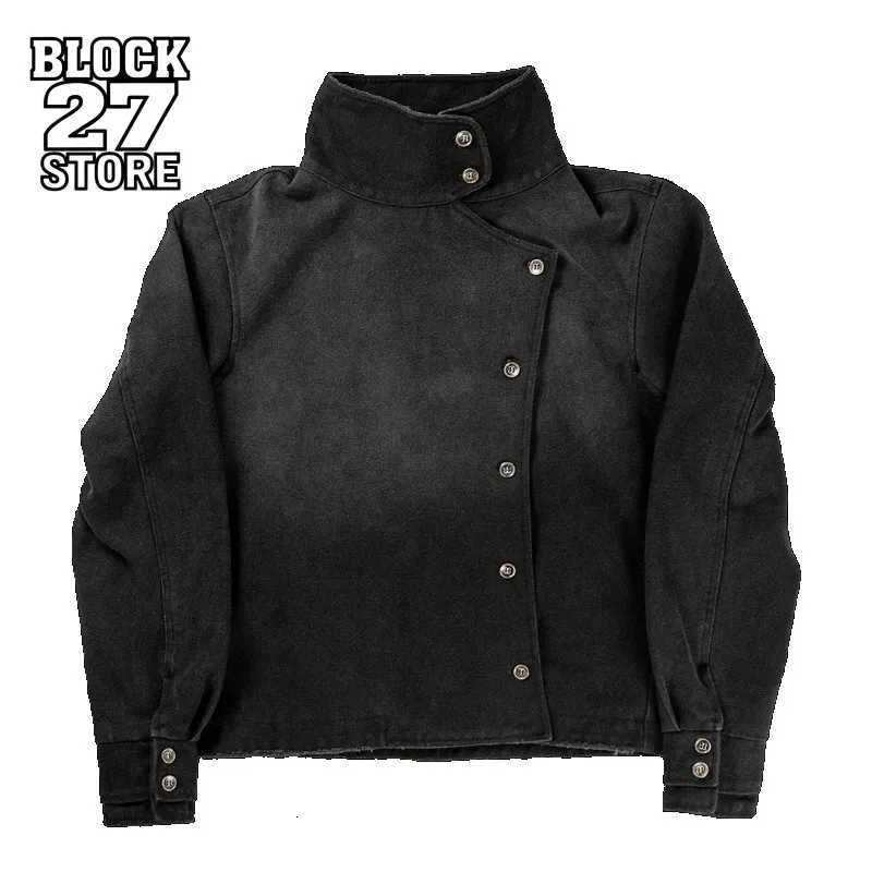 Mens Jacket Harajuku Y2K Fencing Vintage Wash Gradient Irregular Button Unisex Gothic Streetwear Canvas Cotton Casual Fashion C260325