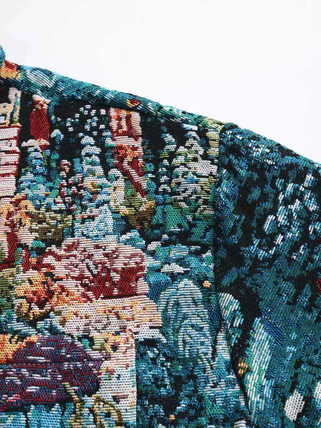 Spring and Autumn New Mens Ocean World Colorwoven Jacquard Trendy Fashion Polo Collar Jacket for Everyday Commuting C260325