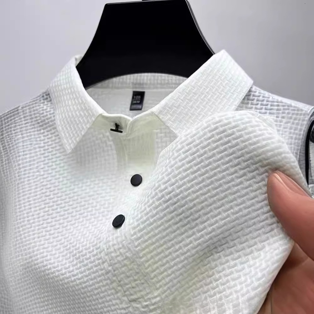 2026 Designer Luxury Summer Ice Silk Quick-dry Polo Shirt For Men, Jacquard Turn-down Collar Short Sleeve T-shirt, High-end Casual Men's Draped T