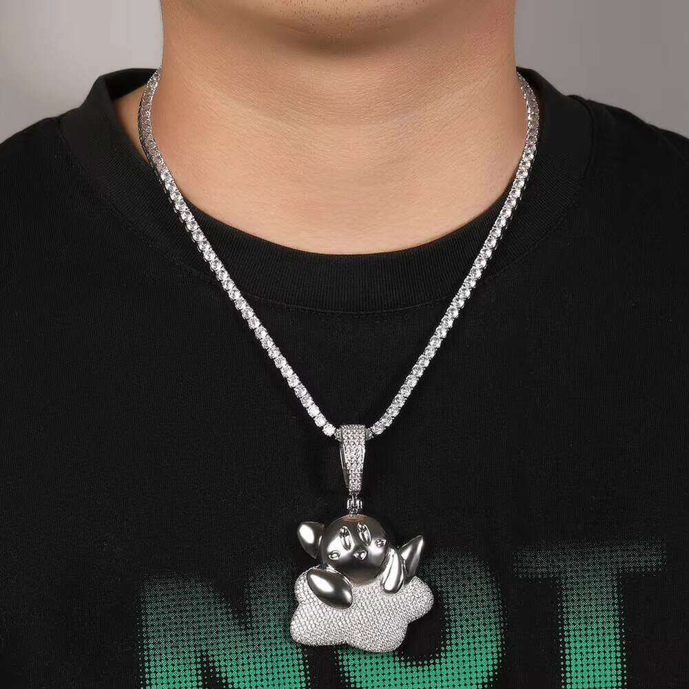 Hip Fashion Hop Iced Out Copper Inlaid Vvs Moissanite Necklace Full Diamond Rhodium Plated Cute Cartoon Pendant Charm For Women Men Jewelry
