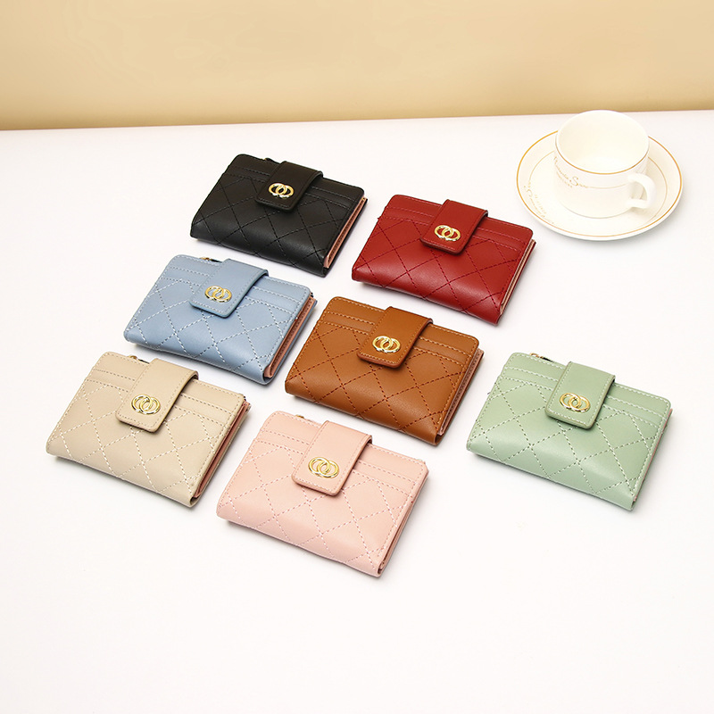 Women's short wallet with a light luxury and high-end feel, classic small fragrance embroidery thread, student card bag, and coin purse
