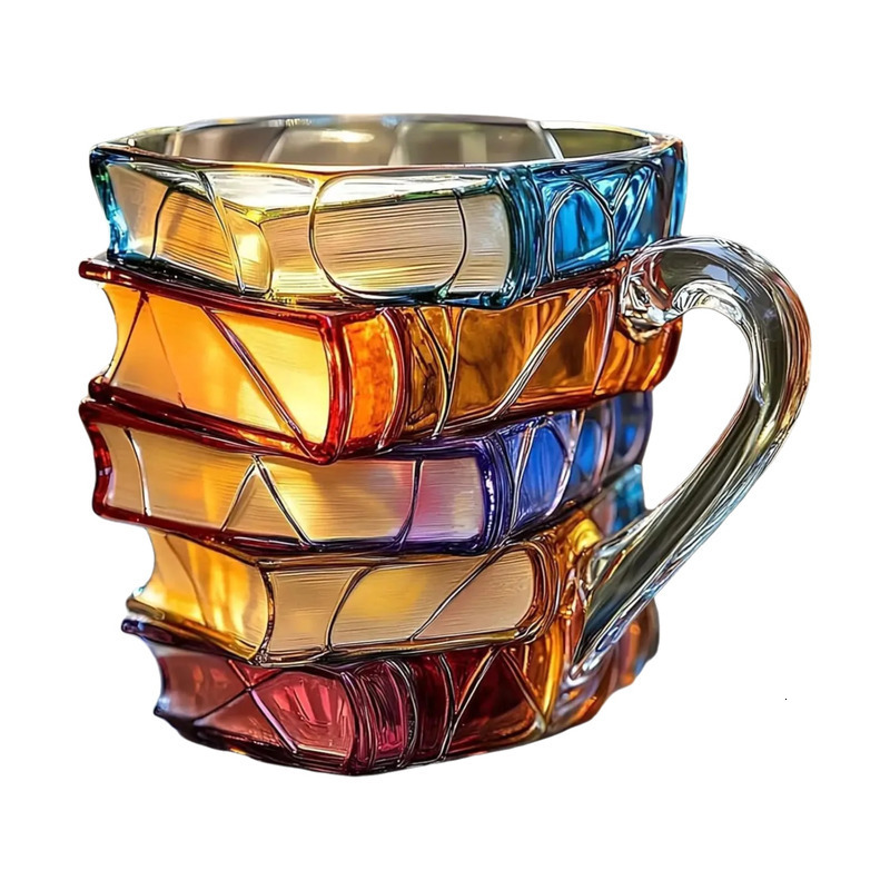 3D Painted Book Mug Glass for Cold Brew Library Club Gift Unique Readers Writers