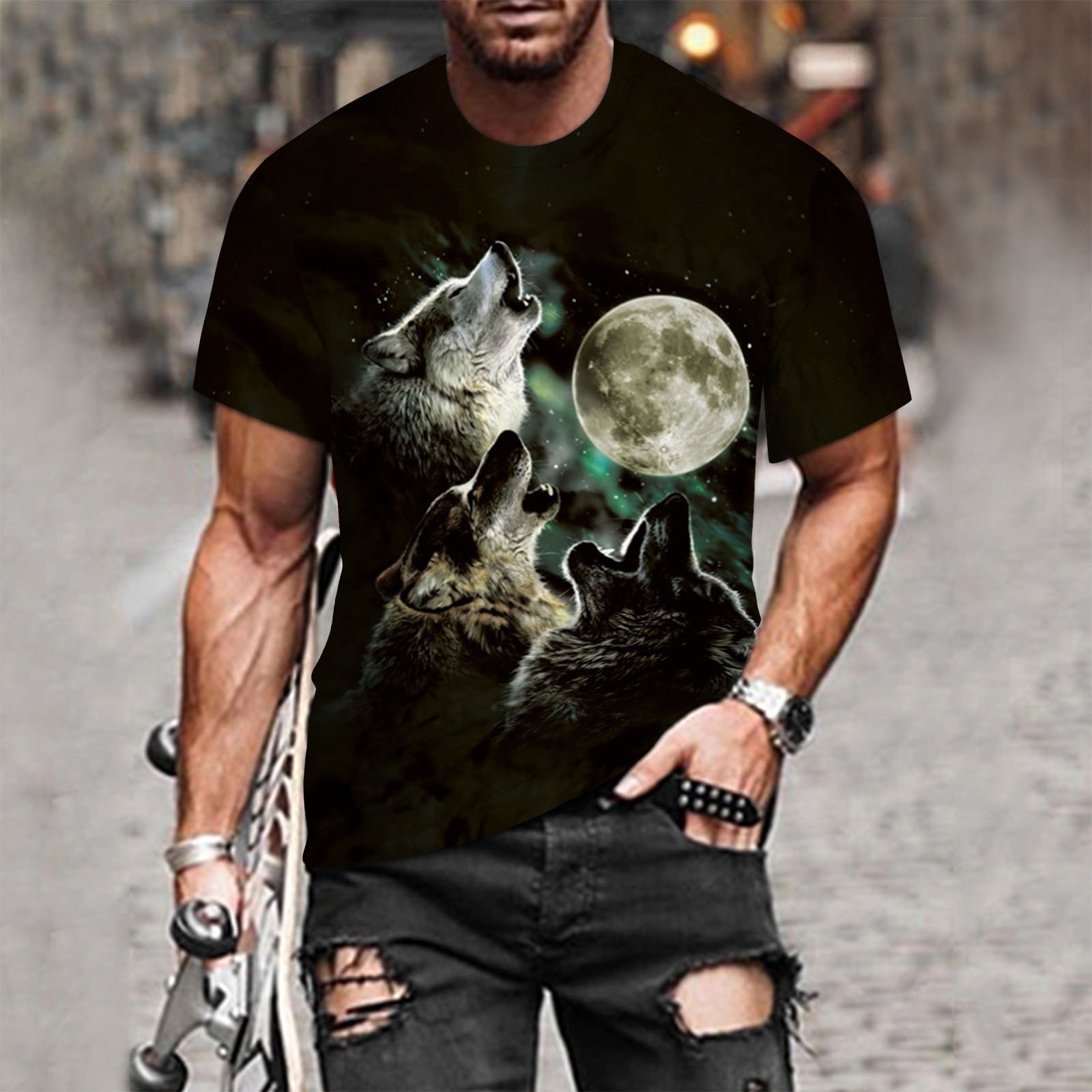 Men's Trendy Crew Neck Short Sleeve Tees | European-American Style Creative 3D Digital Print Pullover