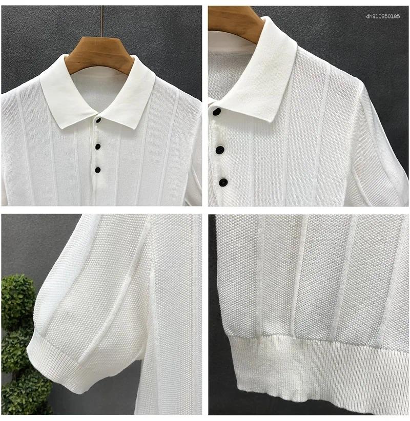 Men's Polos Ribbed Polo Neck Knit Sweater - Spring Loose Casual Button-down Shirt Single-color Simple Pullover Fashionable Homey L