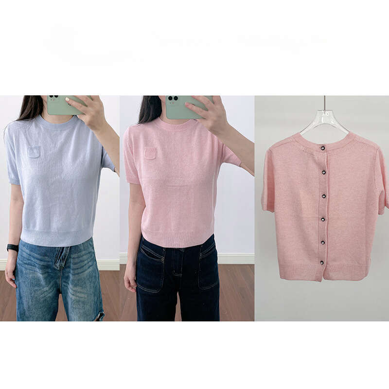 2026 Summer New Designer Women's Round Neck Thin Knitted g20 Short Sleeve Top with Single Back Buckle