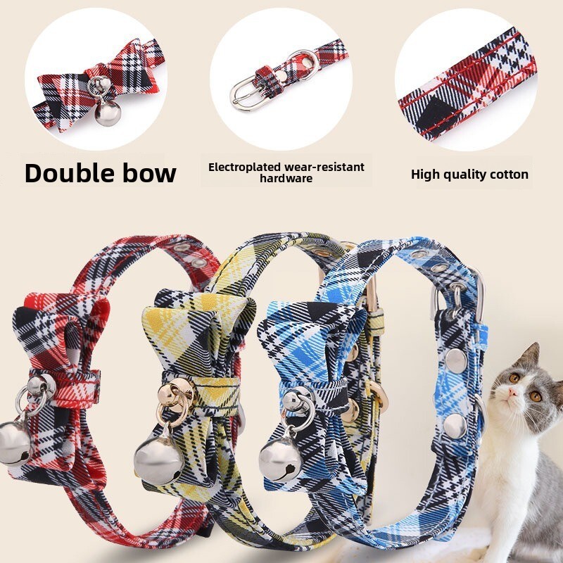 Pet Collar Outing Diagonal Mesh Bow Tie With Bell Breathable Adjustable For Small Medium Dogs Cats