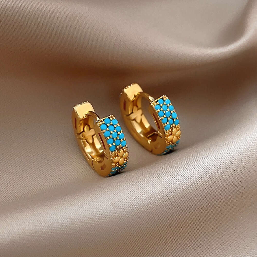 Earrings Exquisite Four Leaf Clover Turquoise Elegant High End Blue Crystal Geometric Simple Personality Earrings For Women Jewlery Designer For Women - view 5