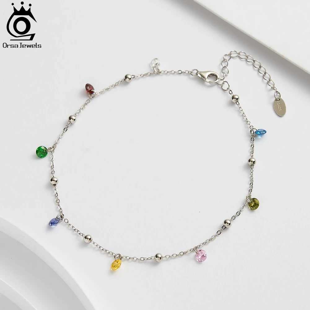 ORSA JEWELS Cable Chain with Colorful Zircon Ankle for Women Silver 925 Fashion Beach Anklets Foot Chains Jewelry SA93 H260325 - view 6