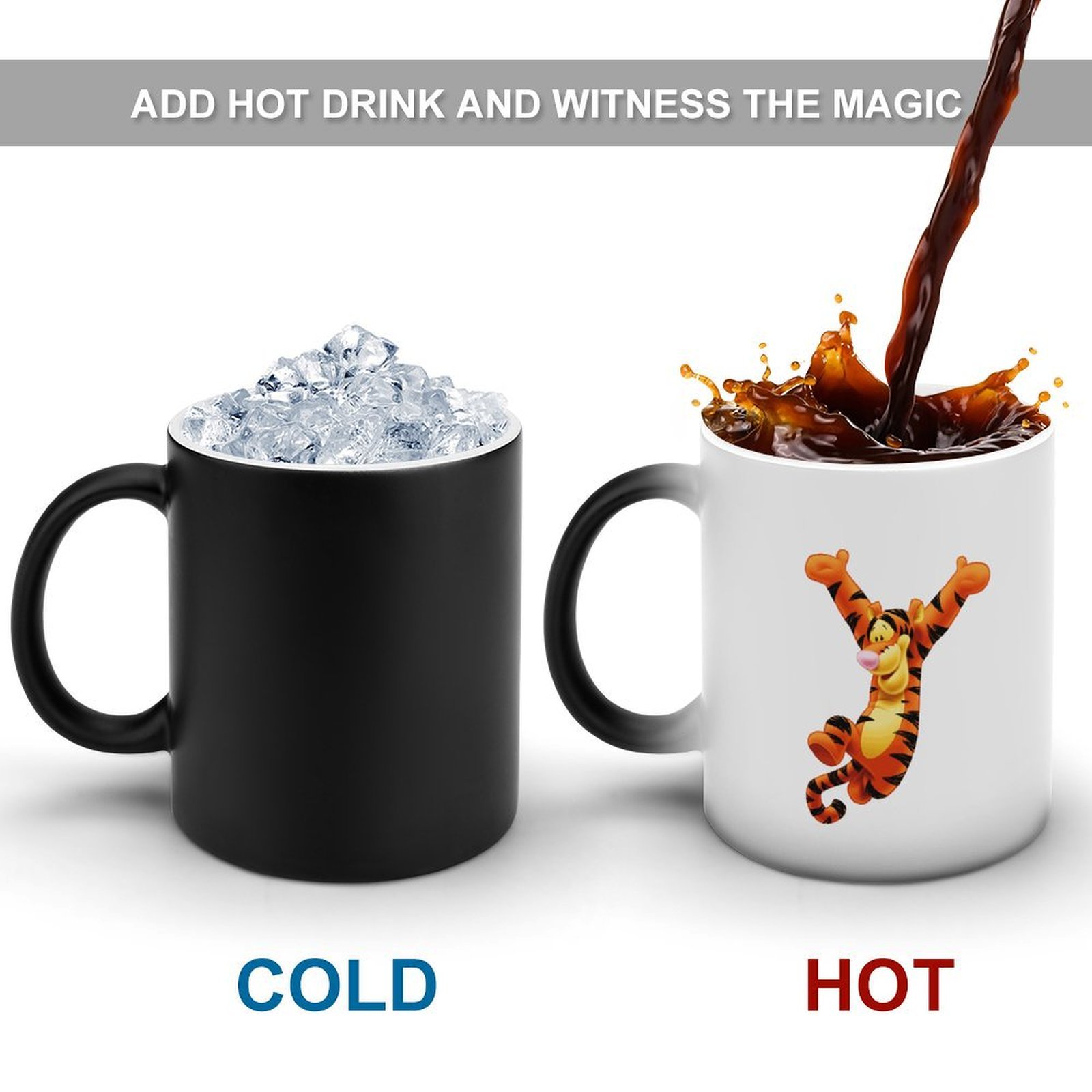 Tigger Winnie The Pooh Mugs Discoloration Drinking Mug Disney Cartoon Ceramic Coffee Cup Funny Magic Cups Heat Changing Mug with Handle Unique Gifts - view 5