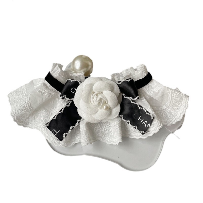Pet Collar Cotton Lace Designer Choker Comfortable Necklace Neck Rope Accessories For Cats And Dogs With Black Camellia Style