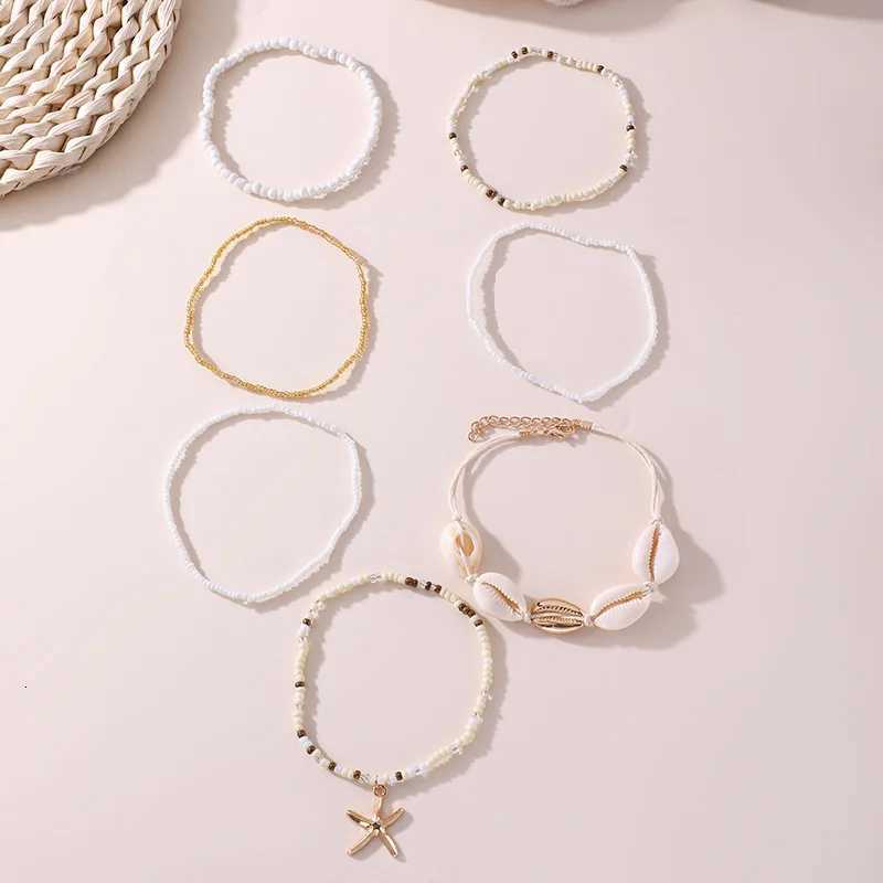 7pcs/set Bohemian Shell Starfish Beaded Anklet Set Multi-Piece Beach Jewelry for Women H260325 - view 4