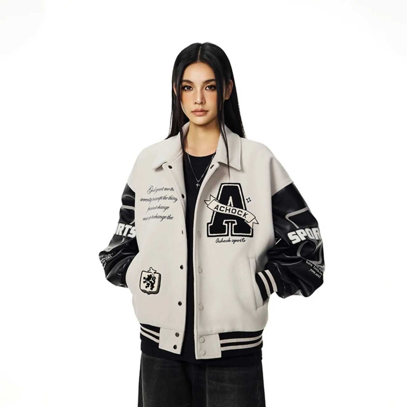 Trendy Vintage Varsity Jacket Men Autumn Streetwear Turn Down Collar Embroidery Patchwork Baseball Bomber Hip Hop Casual Coat C260325