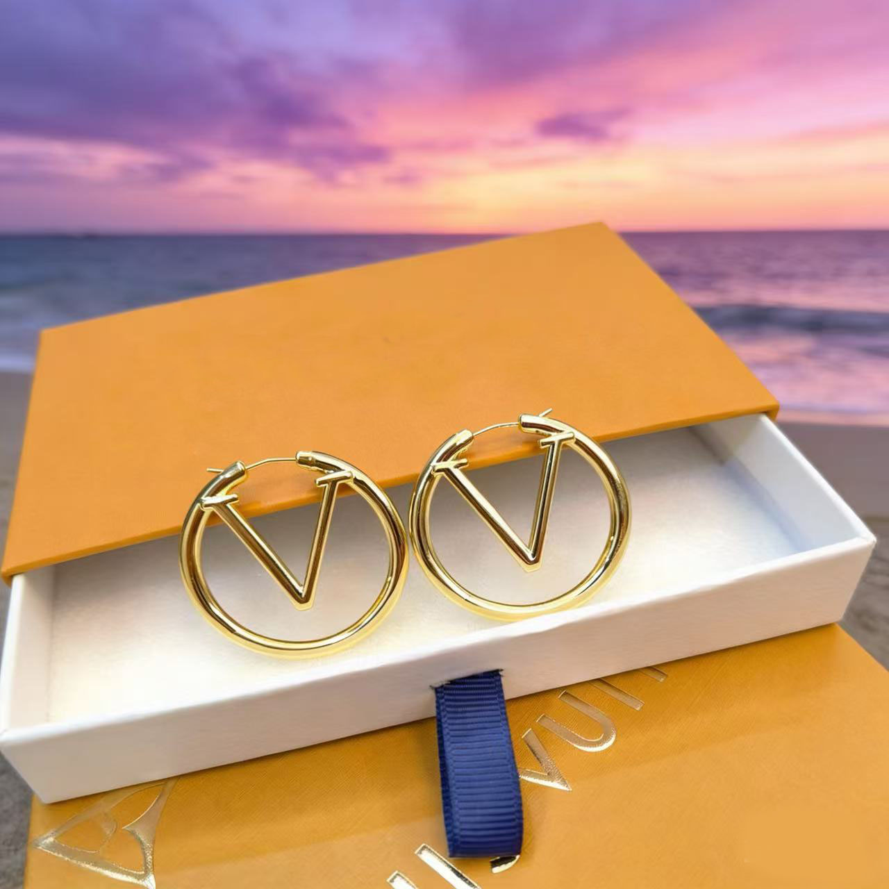 Gold Hoop Designer Earrings, Modern Designer Jewelry Available in 3cm, 4cm & 5cm Sizes