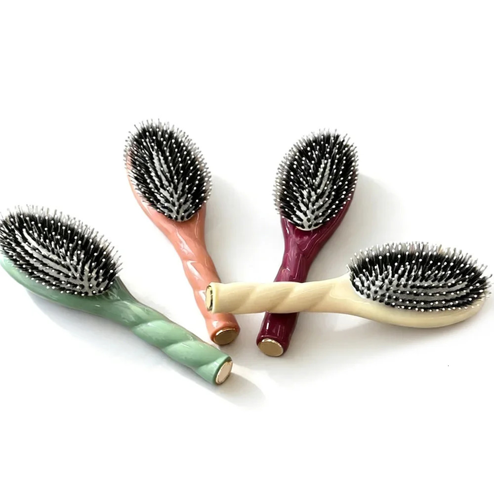 Macaron Large Size Boar Bristle Hair Brush Air Cushion Comb - Scalp Massage Detangling Hair Care Styling Tool 260325