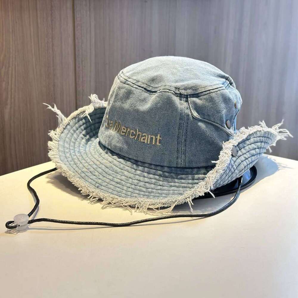 Bucket Hat Denim Jeans Women Wide Brim Sun Protection Chin Strap For Fishing Climb Summer Outdoor Qian Pan