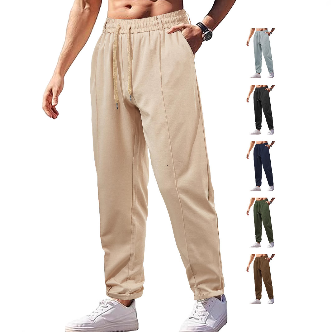 European And American Essential Pants Men's Summer Loose Breathable High-waist Drawstring Imitation Cotton Twill Woven Men's Long Pants Casual Pants