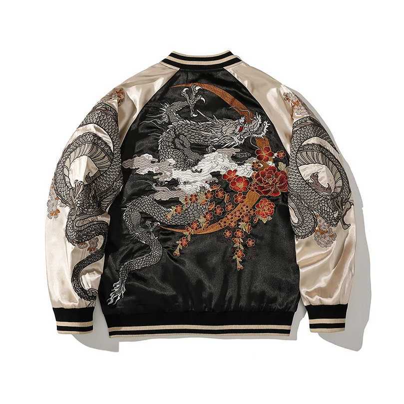 Men Bomber Jacket Satin Dragon Embroidery Luxury Streetwear Spring Autumn Stand Collar Outerwear Sukajan Baseball Coat D012 C260325