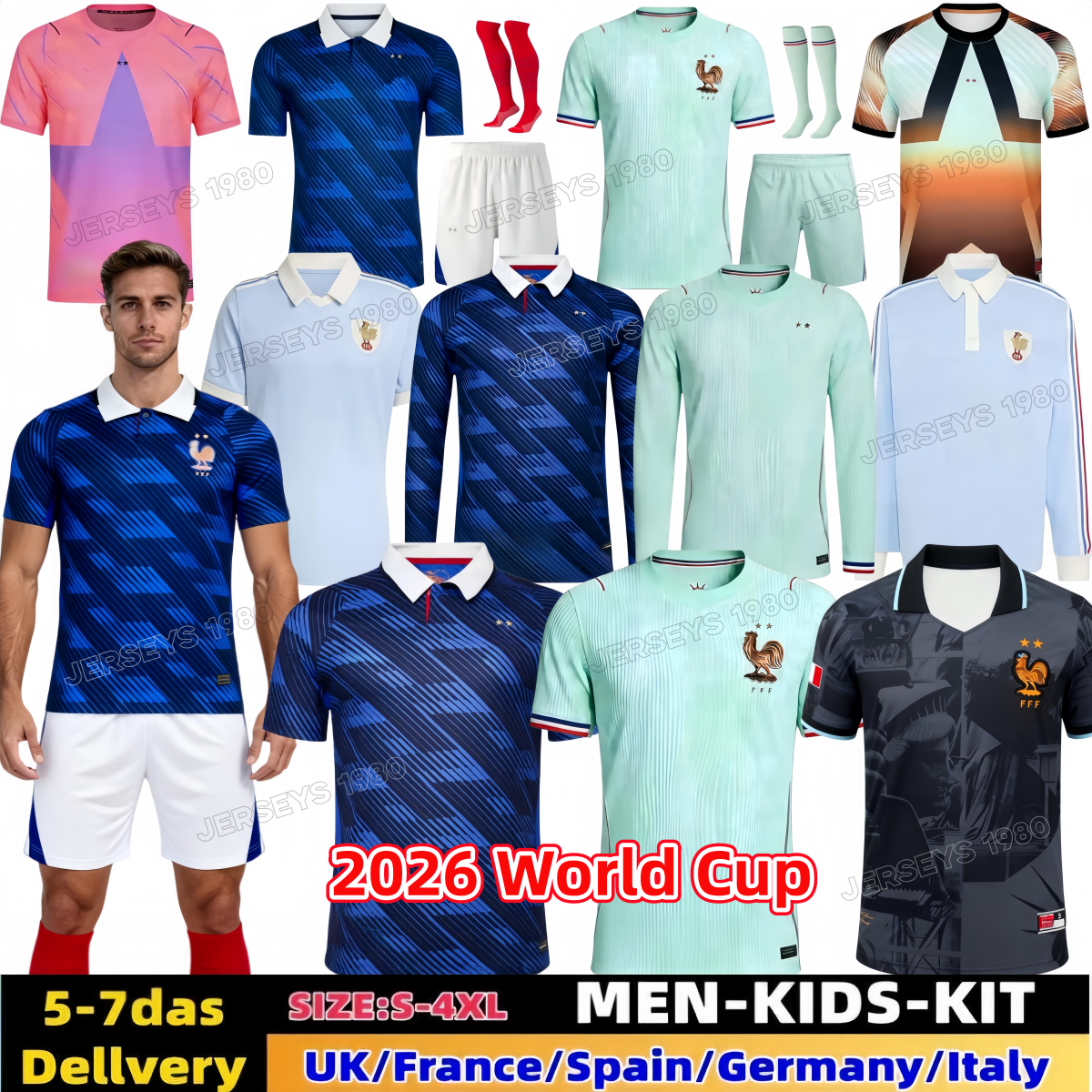 France Jerseys 2026 World Cup French Soccer Jereys 3XL 4XL BENZEMA GIROUD GRIEZMANN SALIBA PAVARD KANTE POGBA THURAM 26 27 Maillot De Foot Equipe Football Shirt Kids