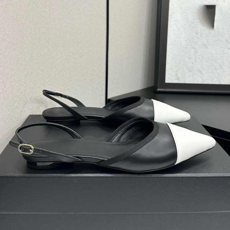 Womens Leather Slingbacks Designer Panda Color Flat Sandals Ladie Classic Logo Pointed Shoes Genuine Leather Outsole Sizes 35 41