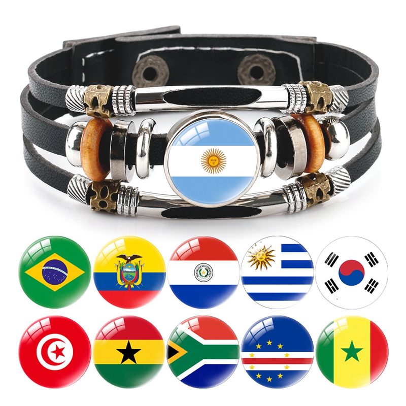 America Canada Spain National Flag Wrap Bracelet Football Match Handmade Charm Bracelets & Bangles Leather World Cup Chain Men Jewelry wholesales drop