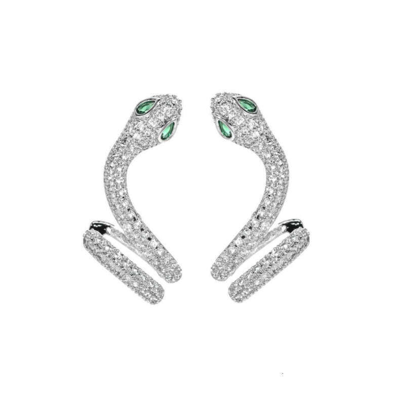 Earrings Electroplated Snake Shaped Ear Cuff With Unique Design Niche High End Feel Micro Inlaid Snake Stud Earrings Exaggerated Silver Designer For W - view 5