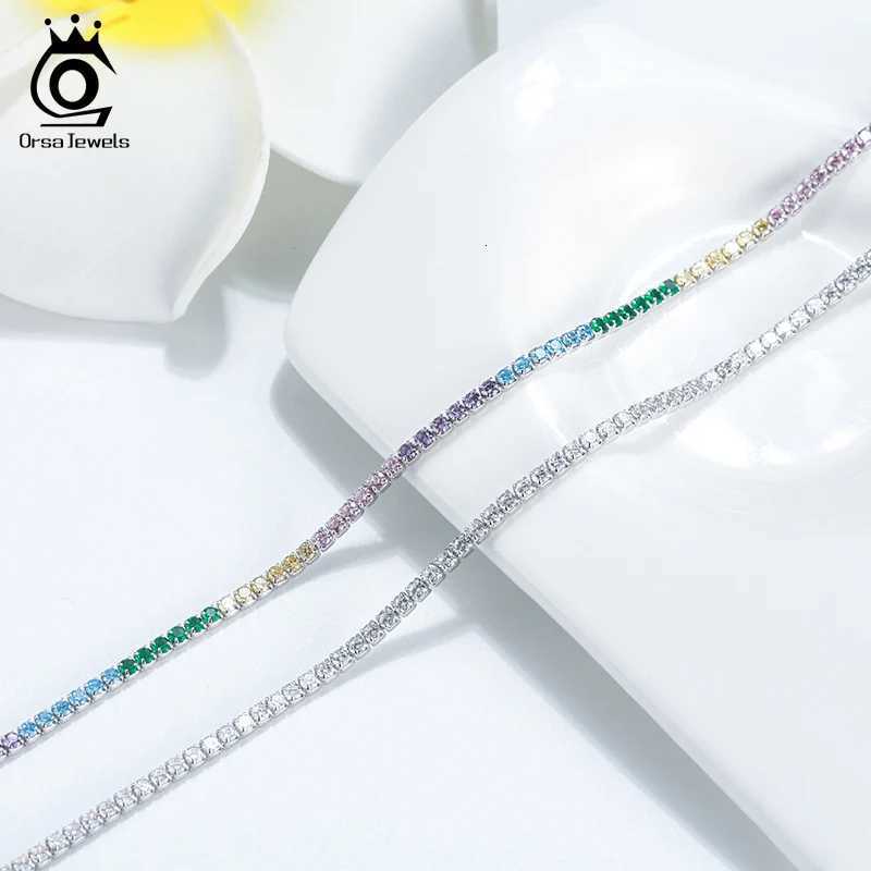 ORSA JEWELS Hip Hop 925 Sterling Silver Tennis Chain Anklets for Women Boho Zircon Beach Barefoot Sandals Anklet Jewelry SA03 H260325 - view 7